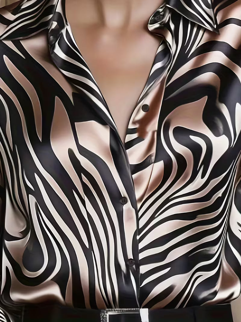 A Stylish Solid Color Satin Shirt Zebra Print