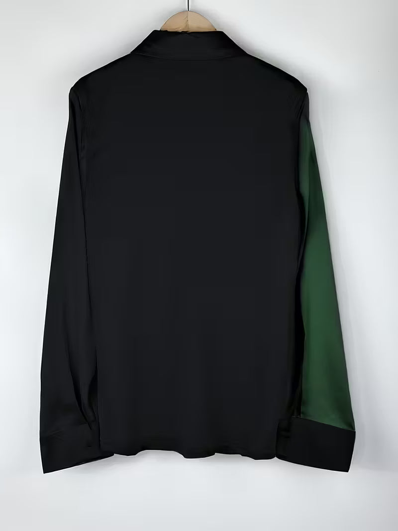 A Stylish Solid Color Satin Shirt Dark Green