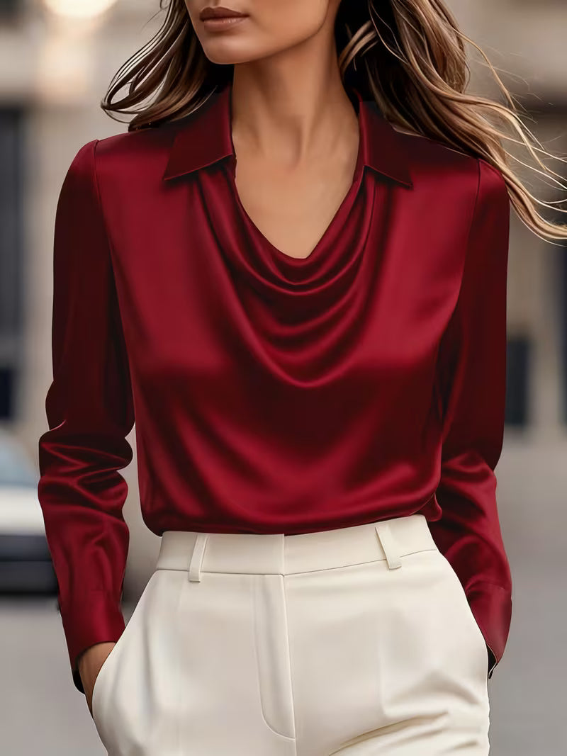 A Stylish Solid Color Satin Shirt crimson
