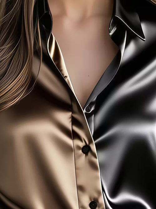 A Stylish Solid Color Satin Shirt Coffee color