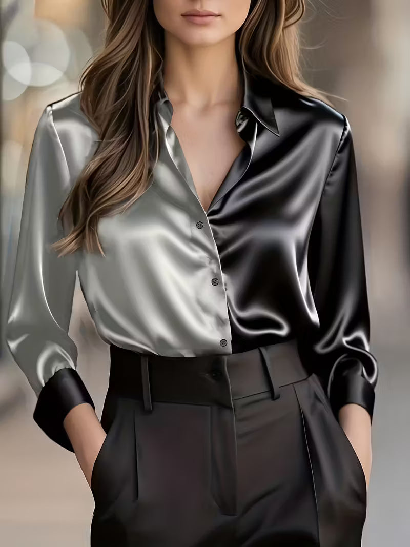 A Stylish Solid Color Satin Shirt Grey