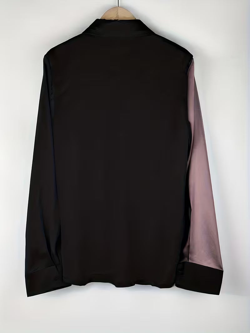 A Stylish Solid Color Satin Shirt Pale Pinkish Gray