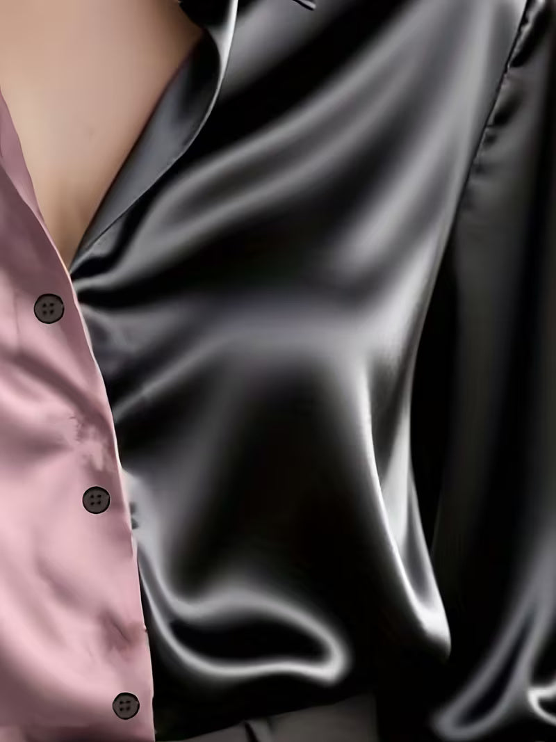 A Stylish Solid Color Satin Shirt Pale Pinkish Gray