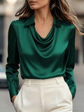 A Stylish Solid Color Satin Shirt Malachite Green