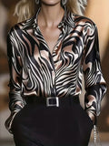 A Stylish Solid Color Satin Shirt Zebra Print