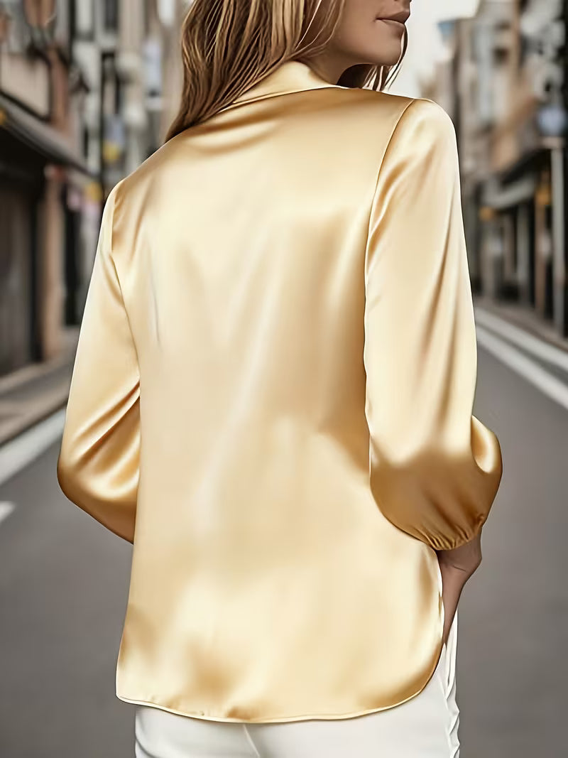 A Stylish Solid Color Satin Shirt Golden