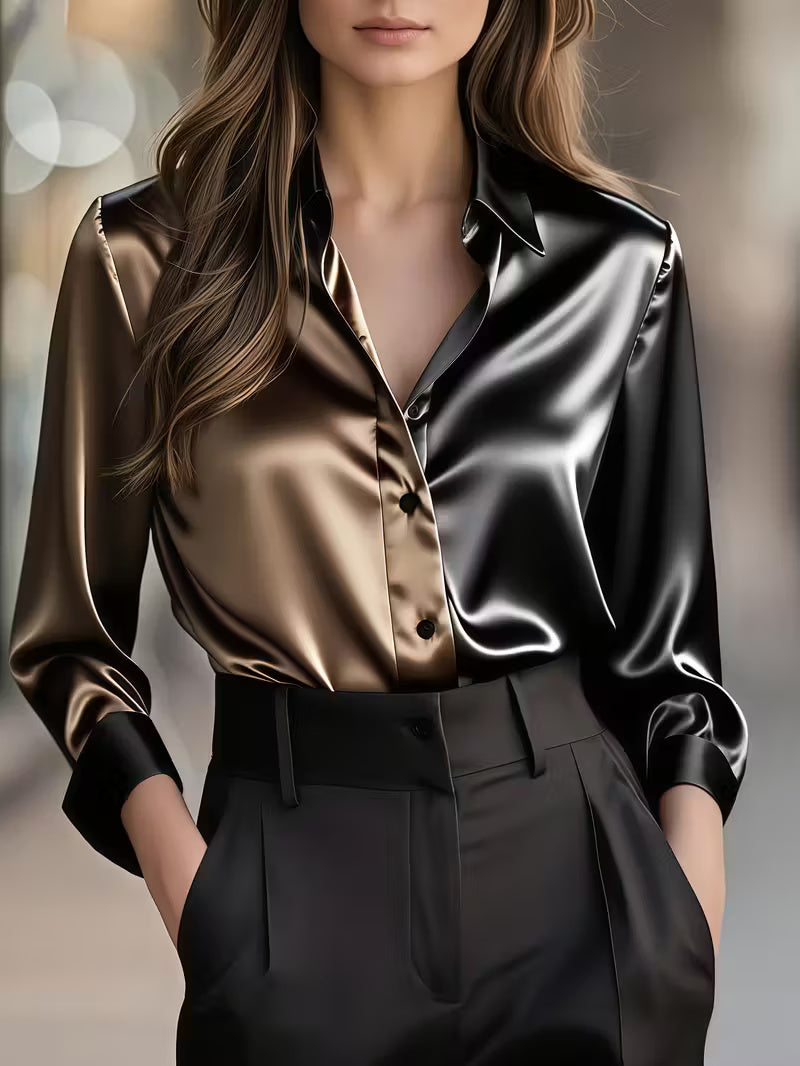 A Stylish Solid Color Satin Shirt Coffee color