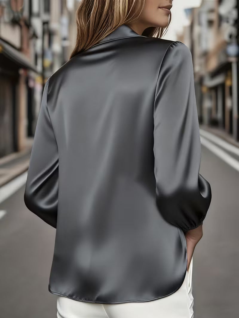 A Stylish Solid Color Satin Shirt Grey