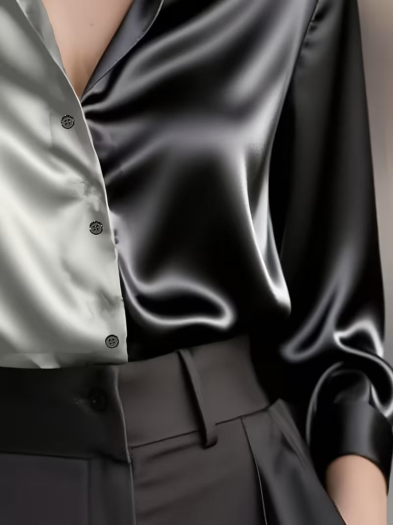 A Stylish Solid Color Satin Shirt Grey