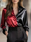 A Stylish Solid Color Satin Shirt Red