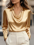 A Stylish Solid Color Satin Shirt Golden