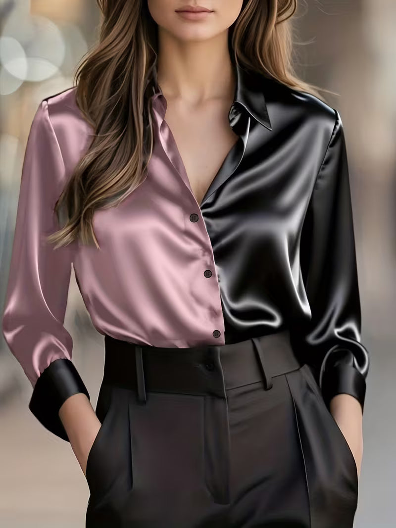 A Stylish Solid Color Satin Shirt Pale Pinkish Gray