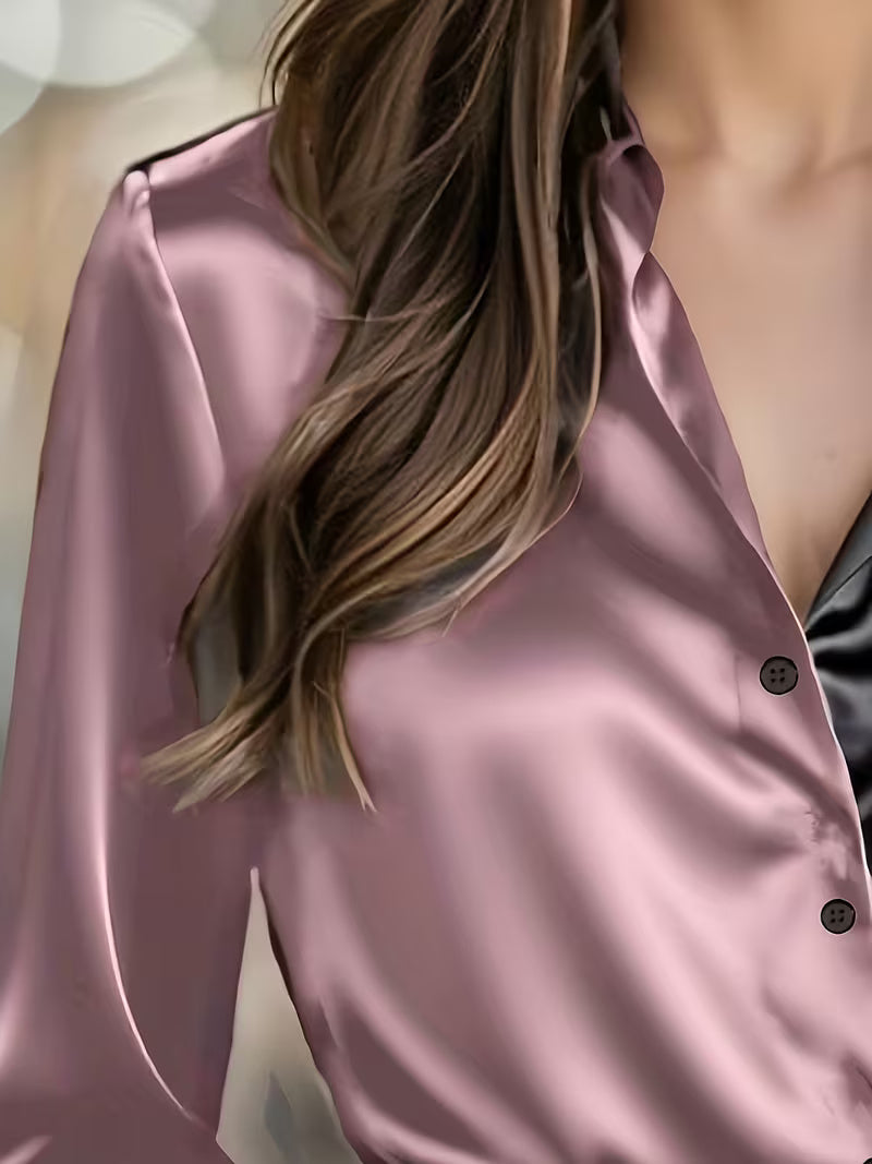 A Stylish Solid Color Satin Shirt Pale Pinkish Gray