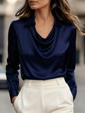A Stylish Solid Color Satin Shirt Blue Navy