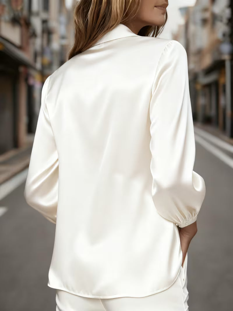 A Stylish Solid Color Satin Shirt White
